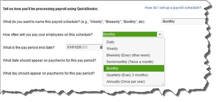 The QuickBooks Payroll Schedule Window