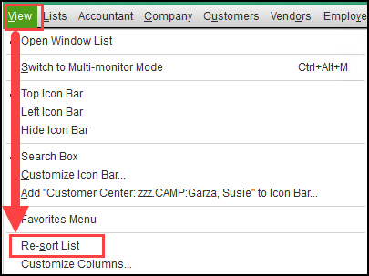 How to Resort a QuickBooks Database List